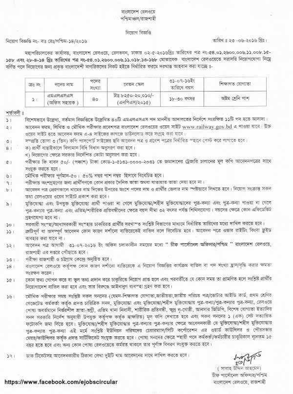 Bangladesh Railway Job circular 2016