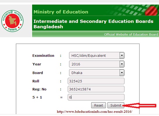 HSC Result 2016 with Mark sheet