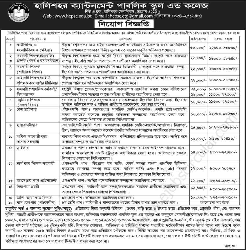 Cantonment Public School College Job