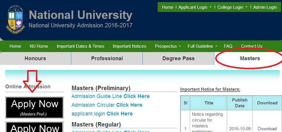 Masters 1st Year Admission