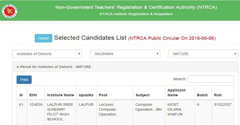 NTRCA Result List bd
